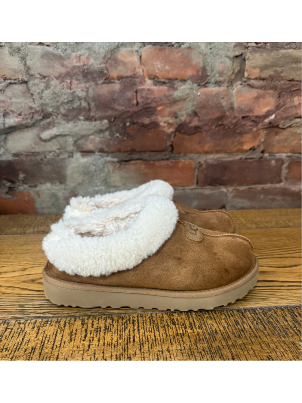 UGG Tazzette Chunky Chestnut Tan Suede Slippers Size 9 Thick Sole